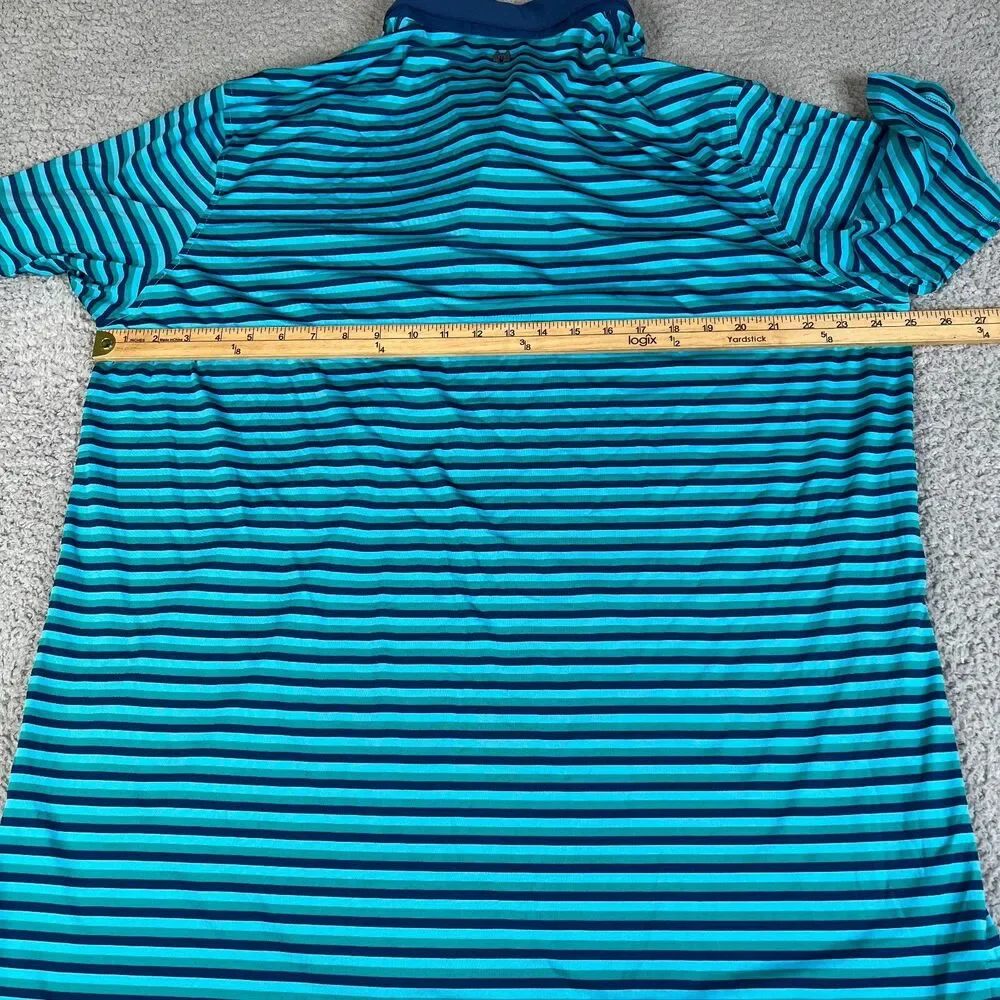 GREYSON Golf Polo XL Blue Green Black Stripe Performance B on Sleeve Wolf Logo - Picture 8 of 11